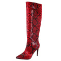 2019 Heels Women Knee High boots Red Snakeskin Print Sexy A133 Ladies Women Winter Long Boots Shoes